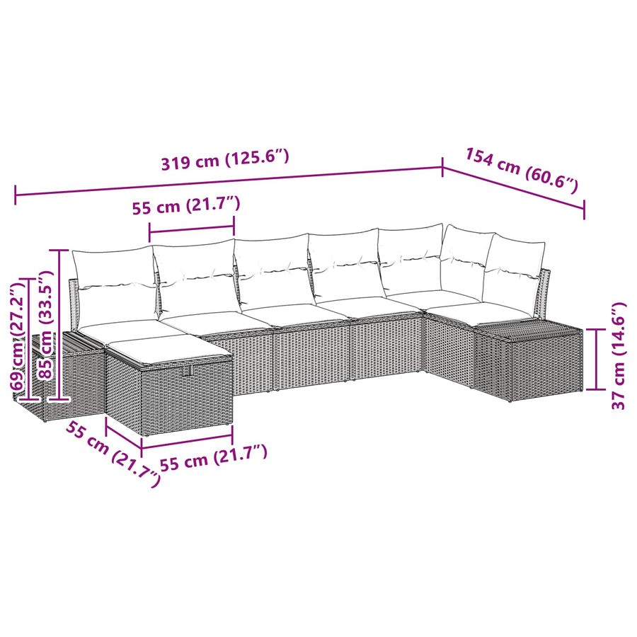 Tuin Sofa Set met kussen 7 pcs Zwart poly rattan