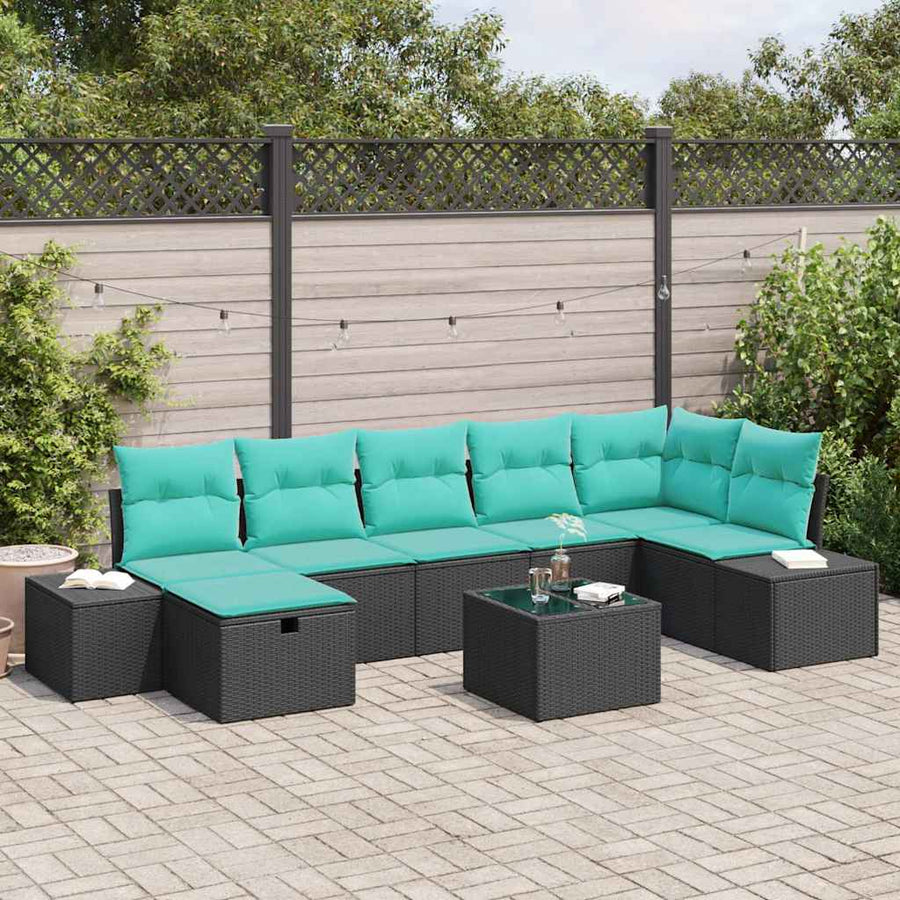 Tuin Sofa Set met kussen 8 pcs Zwart poly rattan