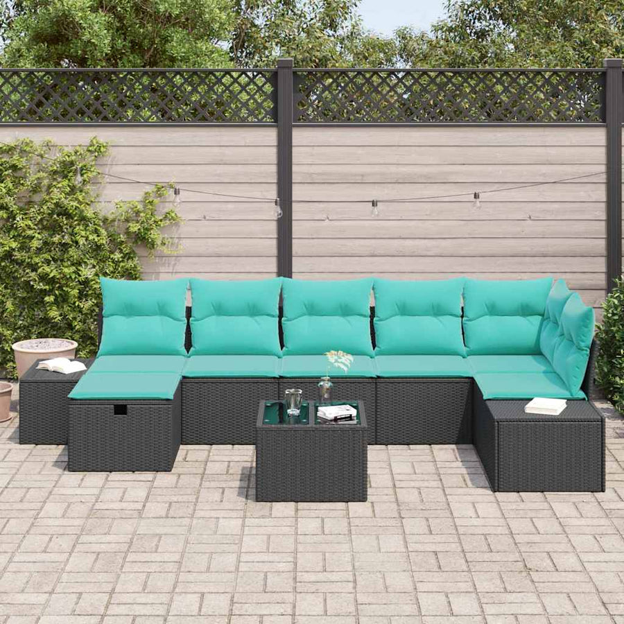 Tuin Sofa Set met kussen 8 pcs Zwart poly rattan