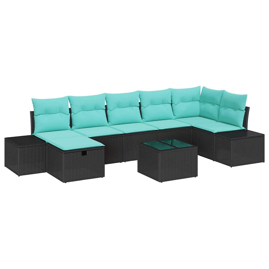 Tuin Sofa Set met kussen 8 pcs Zwart poly rattan