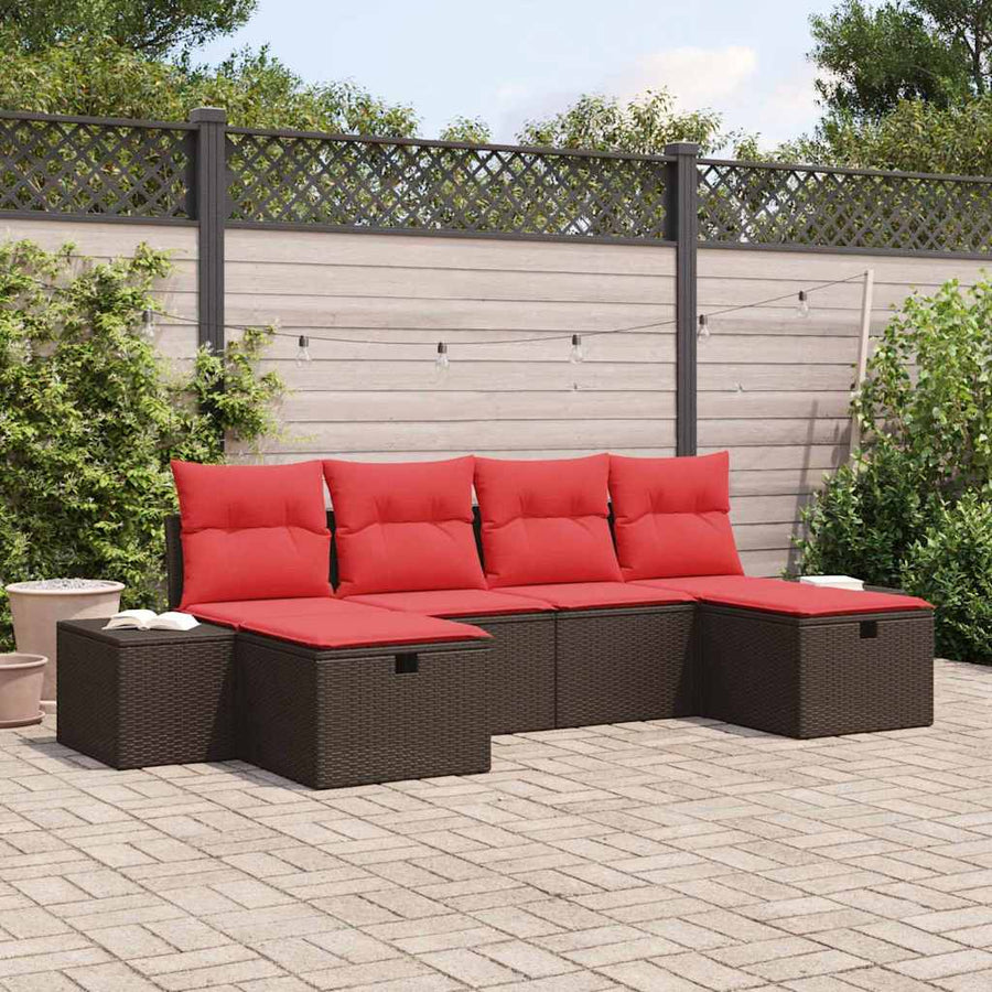 Tuin Sofa Set met kussen 6 pcs Bruin poly rattan