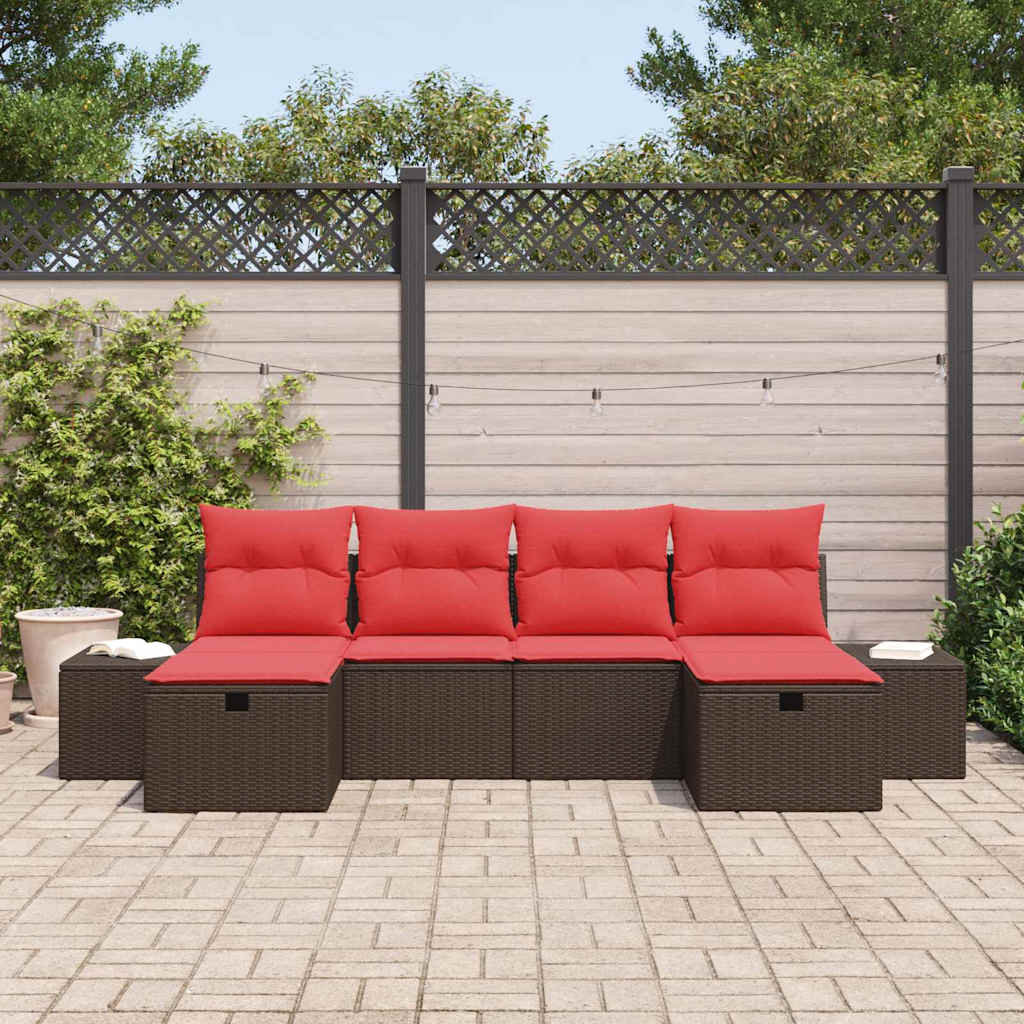 Tuin Sofa Set met kussen 6 pcs Bruin poly rattan