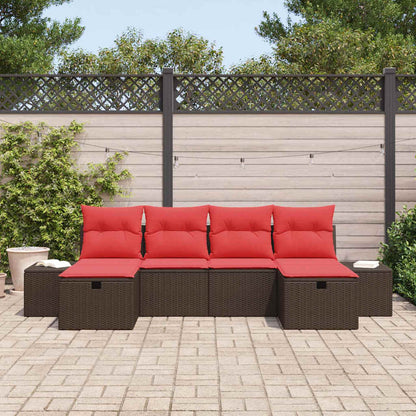 Tuin Sofa Set met kussen 6 pcs Bruin poly rattan