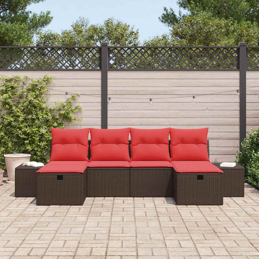 Tuin Sofa Set met kussen 6 pcs Bruin poly rattan