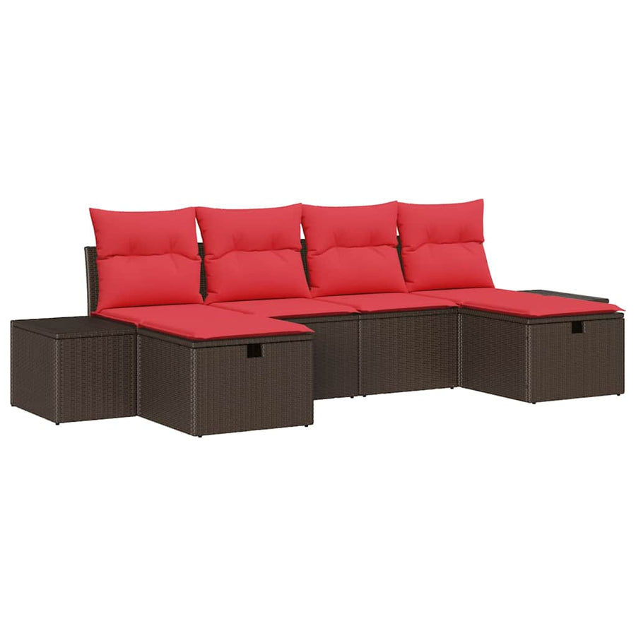 Tuin Sofa Set met kussen 6 pcs Bruin poly rattan