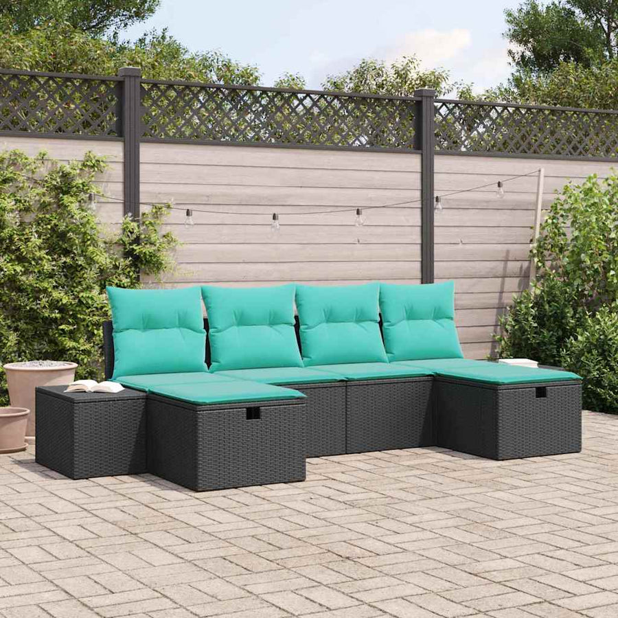 Tuin Sofa Set met kussen 6 pcs Zwart poly rattan