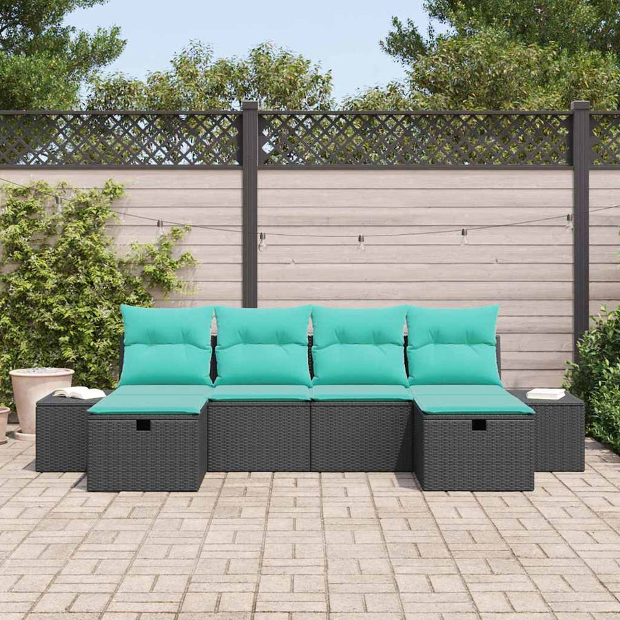 Tuin Sofa Set met kussen 6 pcs Zwart poly rattan