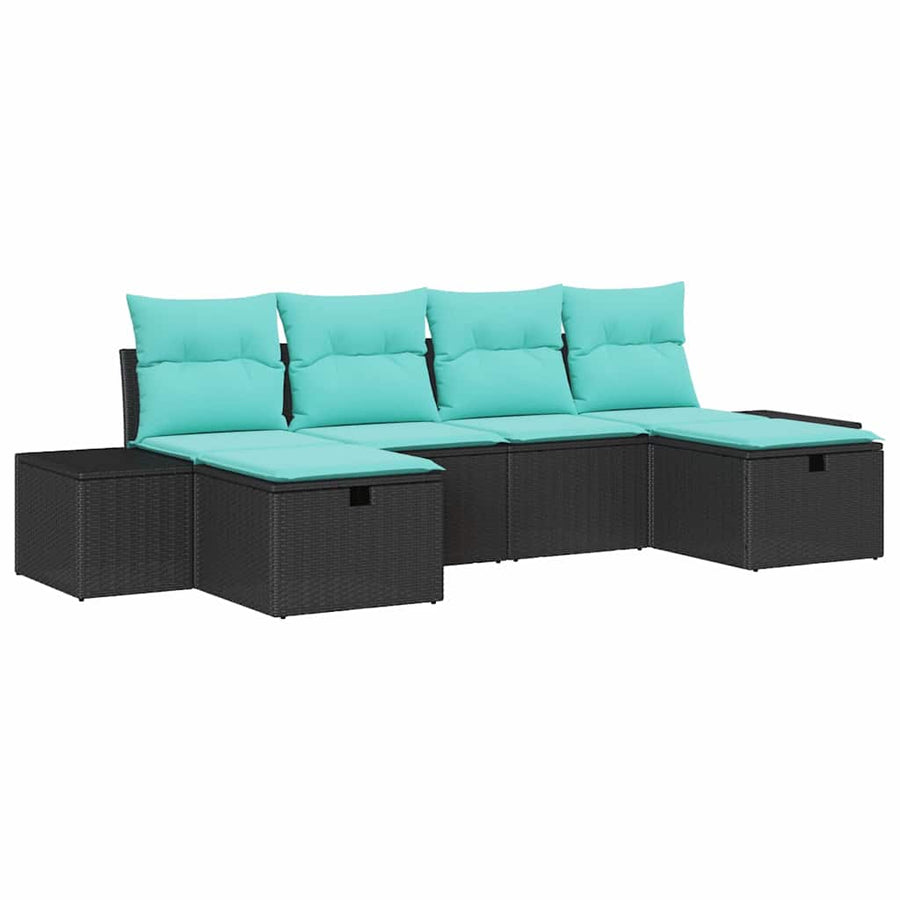 Tuin Sofa Set met kussen 6 pcs Zwart poly rattan