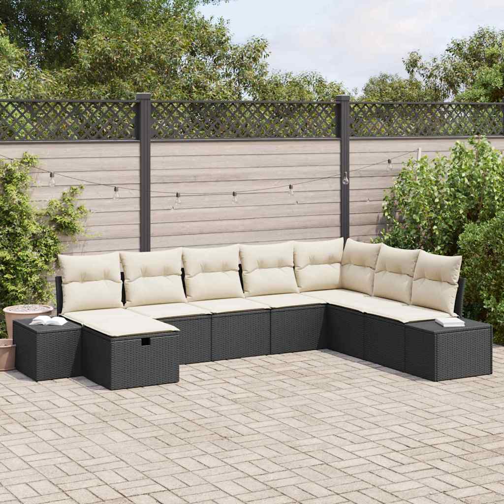 Tuin Sofa Set met kussen 8 pcs Zwart poly rattan