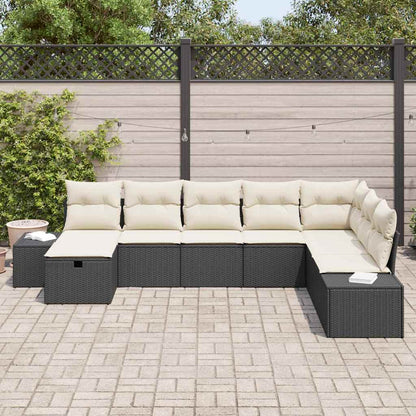 Tuin Sofa Set met kussen 8 pcs Zwart poly rattan