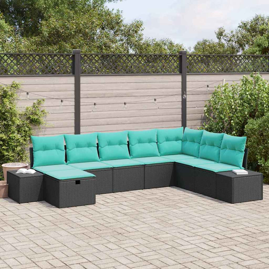 Tuin Sofa Set met kussen 8 pcs Zwart poly rattan