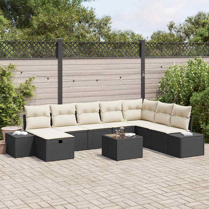 Tuin Sofa Set met kussen 9 pcs Zwart poly rattan