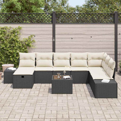 Tuin Sofa Set met kussen 9 pcs Zwart poly rattan