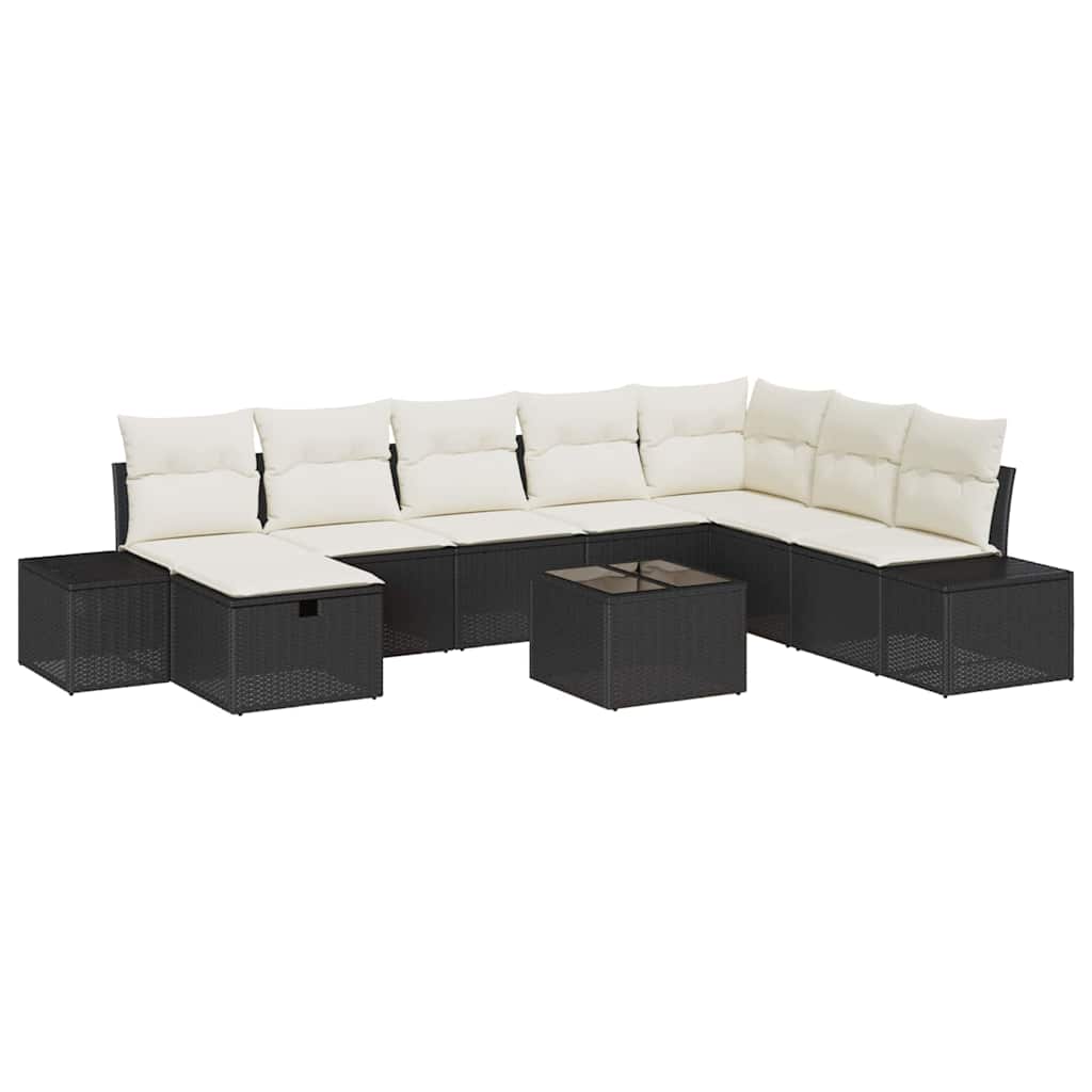 Tuin Sofa Set met kussen 9 pcs Zwart poly rattan