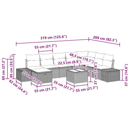 Tuin Sofa Set met kussen 9 pcs Zwart poly rattan