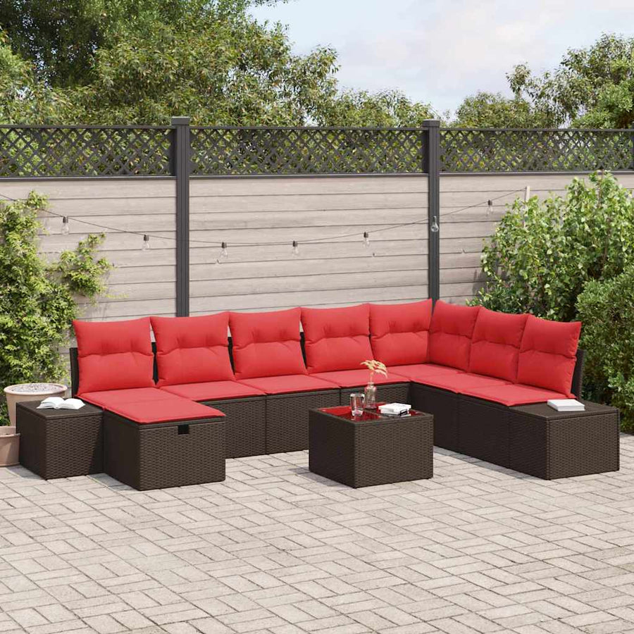 Tuin Sofa Set met kussen 9 pcs Bruin poly rattan