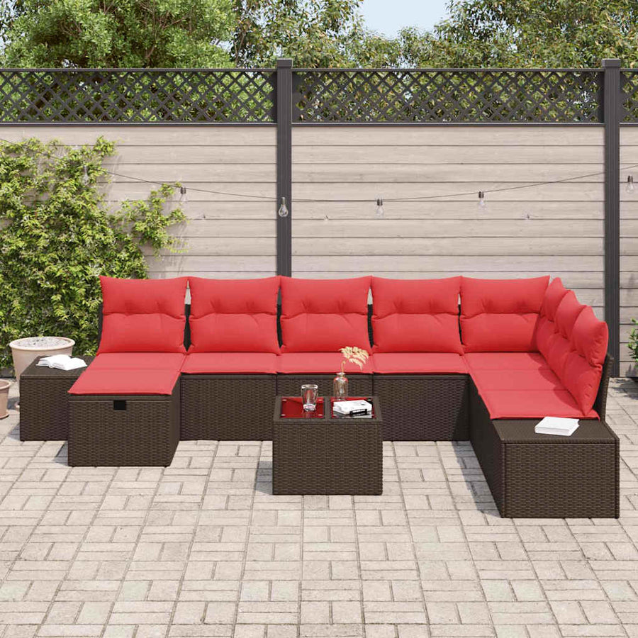 Tuin Sofa Set met kussen 9 pcs Bruin poly rattan