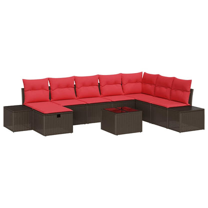 Tuin Sofa Set met kussen 9 pcs Bruin poly rattan