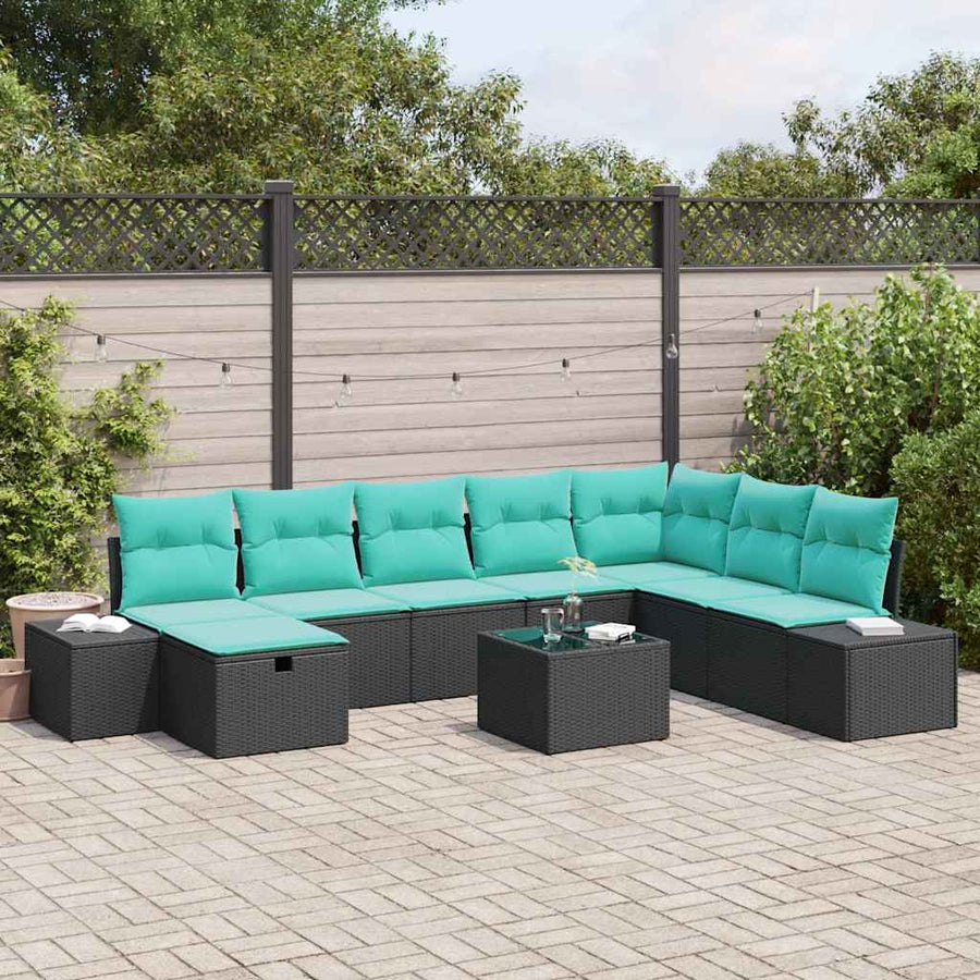 Tuin Sofa Set met kussen 9 pcs Zwart poly rattan
