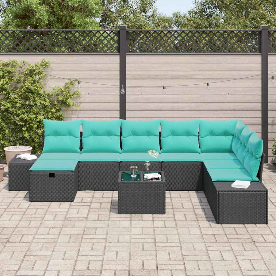Tuin Sofa Set met kussen 9 pcs Zwart poly rattan