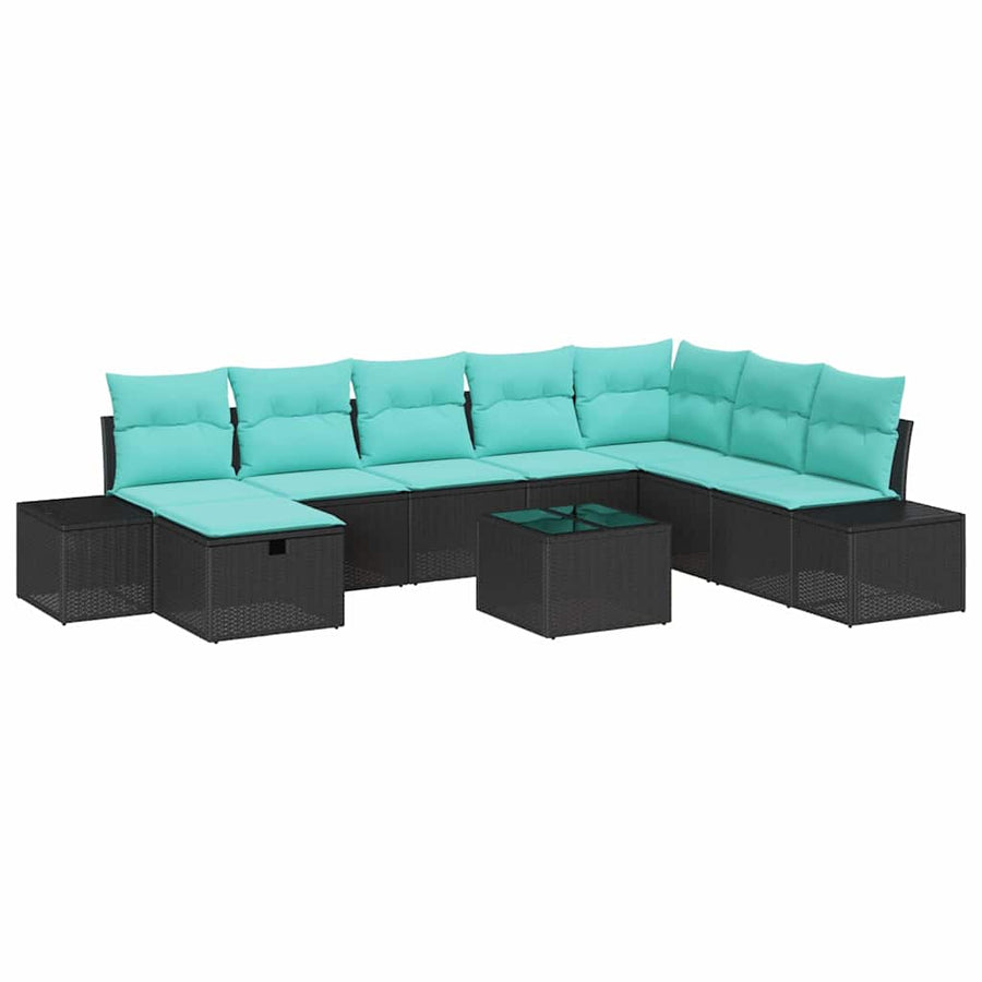 Tuin Sofa Set met kussen 9 pcs Zwart poly rattan