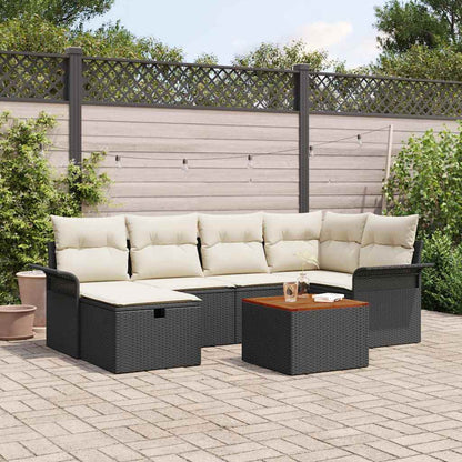 Tuinbankenset met kussen met opslag 7 pcs Zwart poly rattan