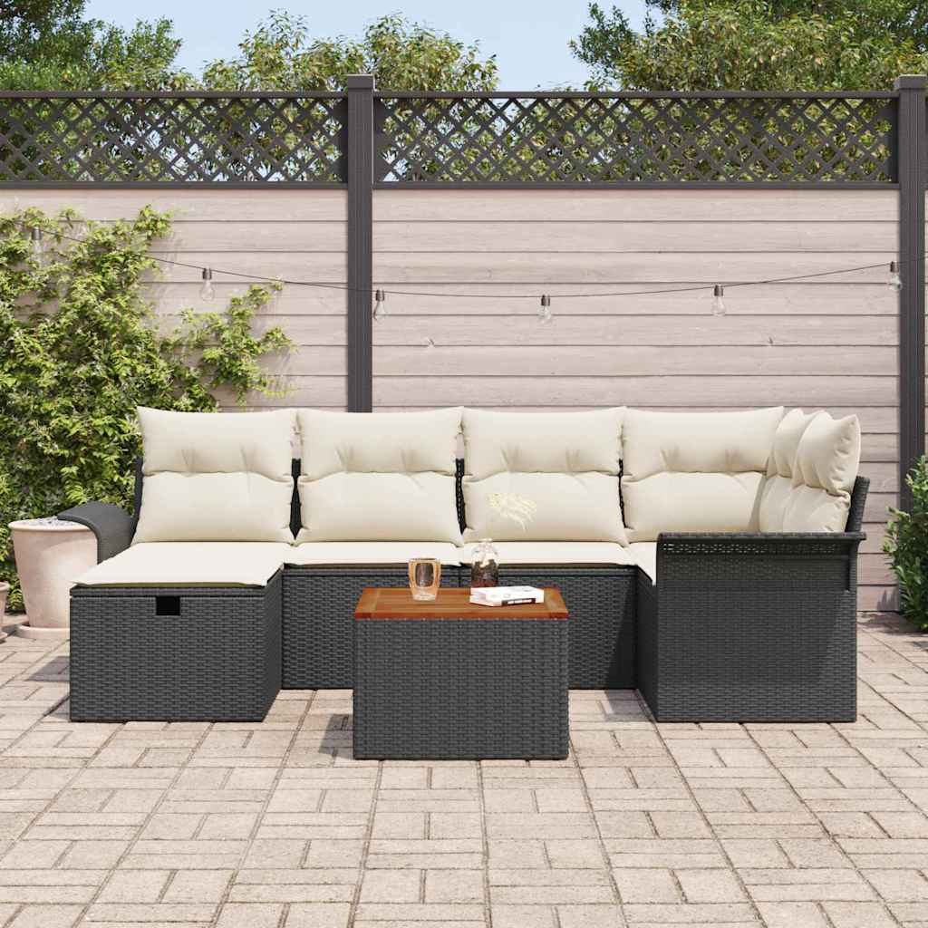 Tuinbankenset met kussen met opslag 7 pcs Zwart poly rattan