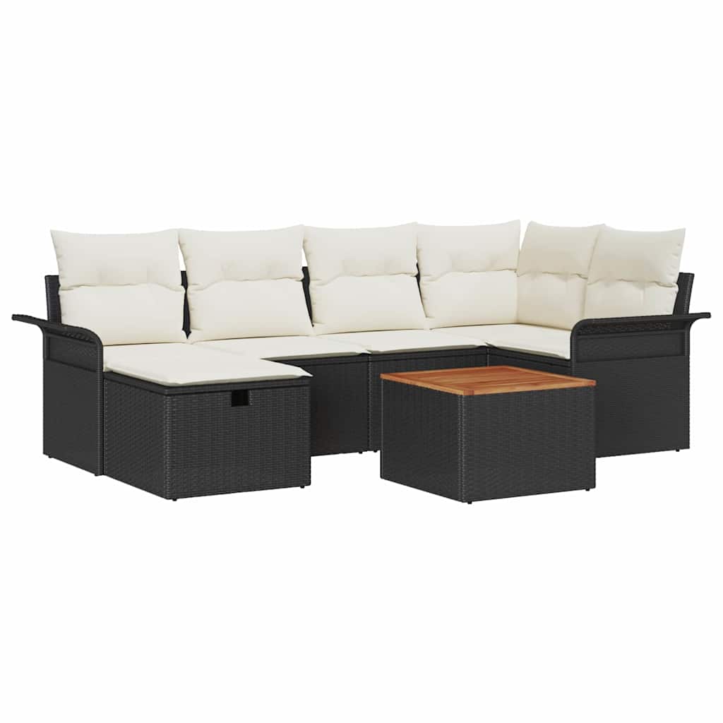Tuinbankenset met kussen met opslag 7 pcs Zwart poly rattan
