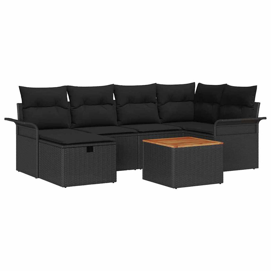 Tuinbankenset met kussen met opslag 7 pcs Zwart poly rattan