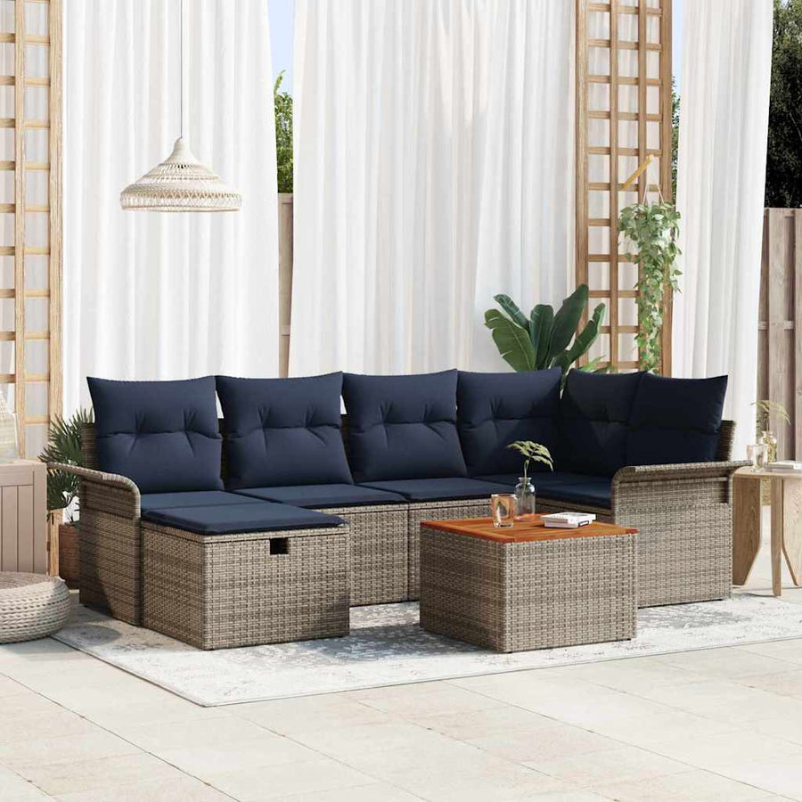 Tuinbankenset met kussen met opslag 7 pcs Grijs poly rattan