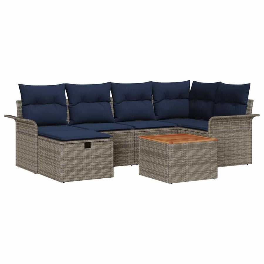 Tuinbankenset met kussen met opslag 7 pcs Grijs poly rattan