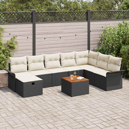 Tuinbankenset met kussen met opslag 9 pcs Zwart poly rattan