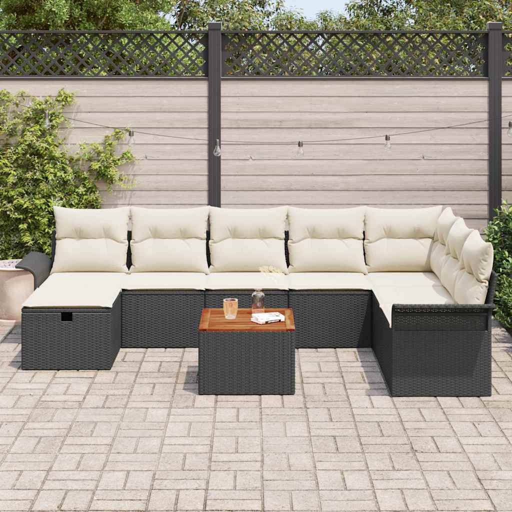 Tuinbankenset met kussen met opslag 9 pcs Zwart poly rattan