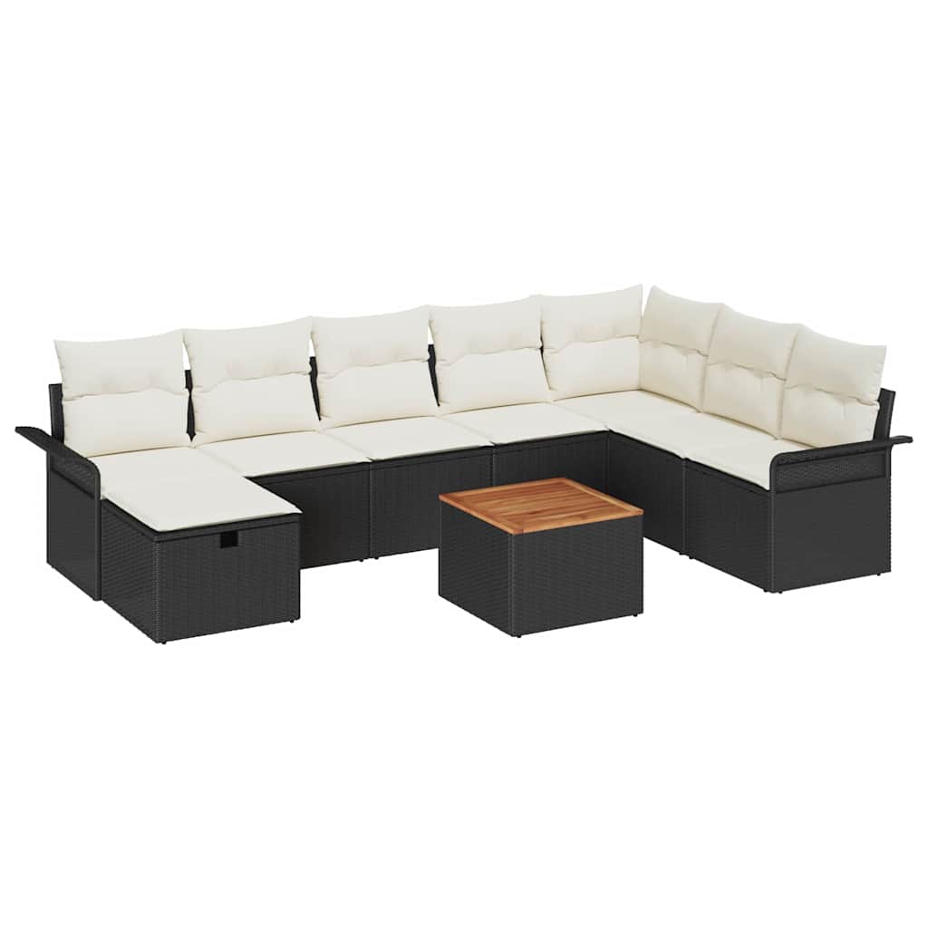 Tuinbankenset met kussen met opslag 9 pcs Zwart poly rattan