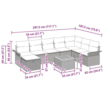 Tuinbankenset met kussen met opslag 9 pcs Zwart poly rattan