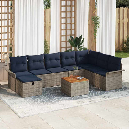 Tuinbankenset met kussen met opslag 9 pcs Grijs poly rattan