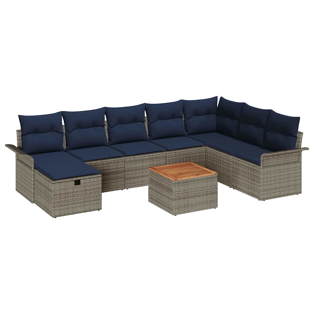 Tuinbankenset met kussen met opslag 9 pcs Grijs poly rattan