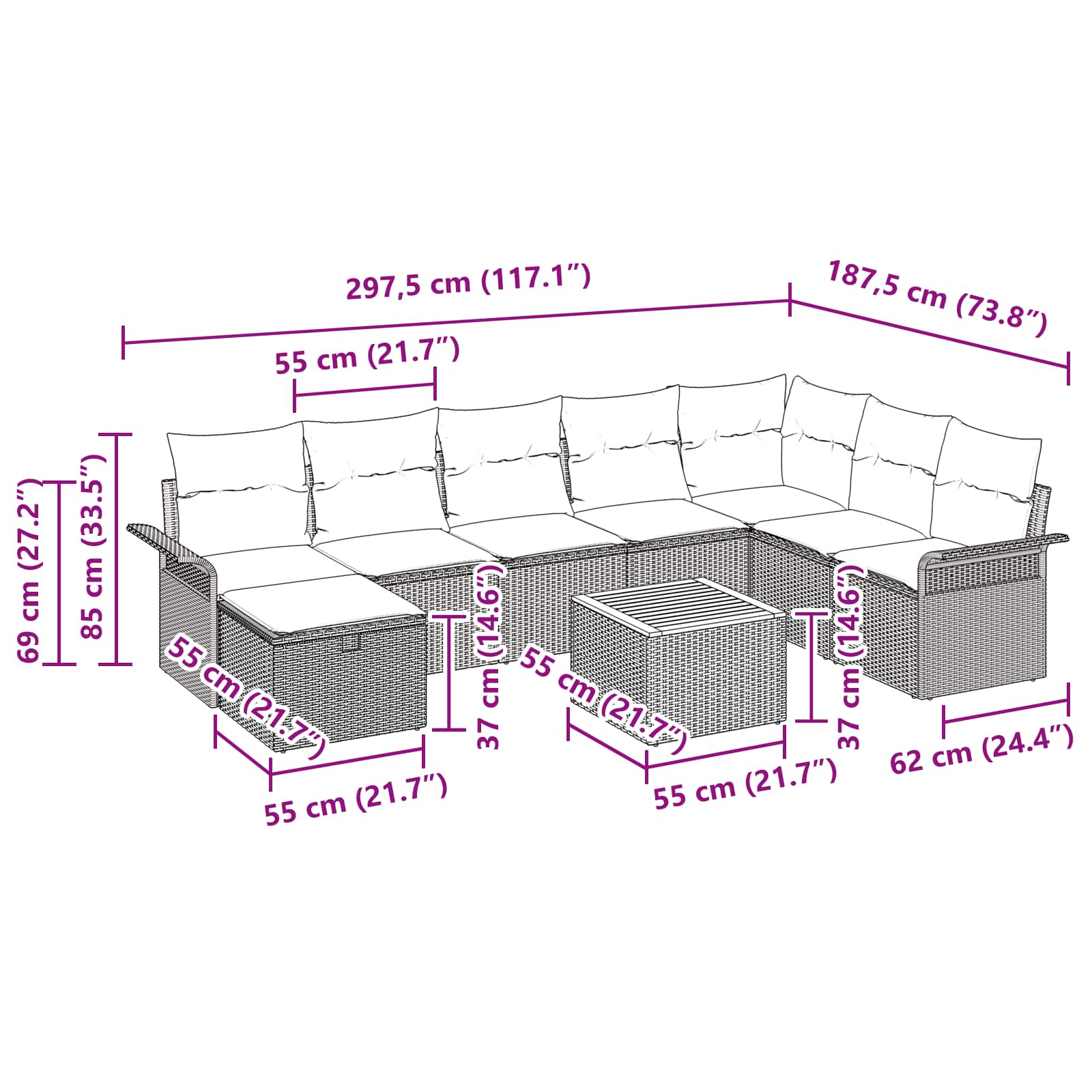 Tuinbankenset met kussen met opslag 9 pcs Zwart poly rattan