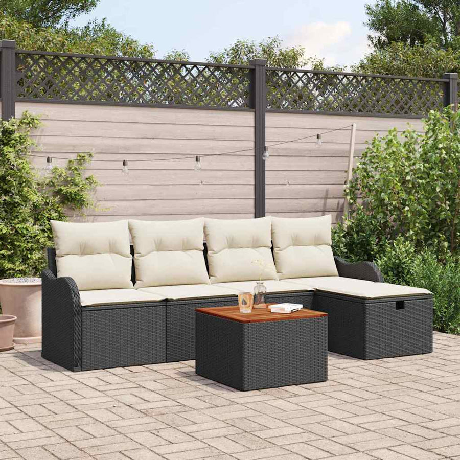 Tuinbankenset met kussen met opslag 6 pcs Zwart poly rattan