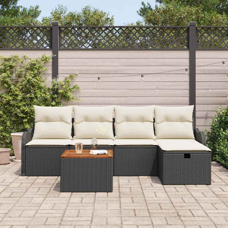 Tuinbankenset met kussen met opslag 6 pcs Zwart poly rattan