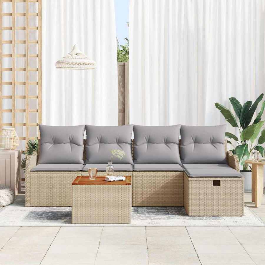 Tuinbankenset met kussen met opslag 6 pcs Beige poly rattan