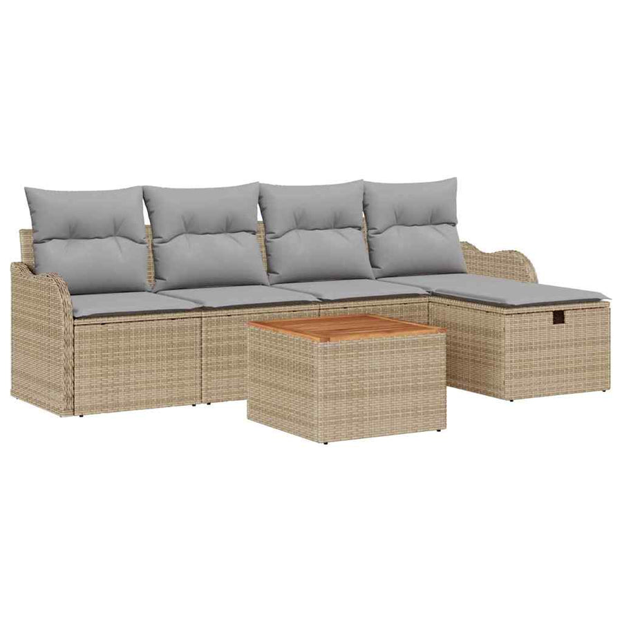 Tuinbankenset met kussen met opslag 6 pcs Beige poly rattan