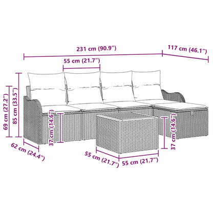 Tuinbankenset met kussen met opslag 6 pcs Beige poly rattan