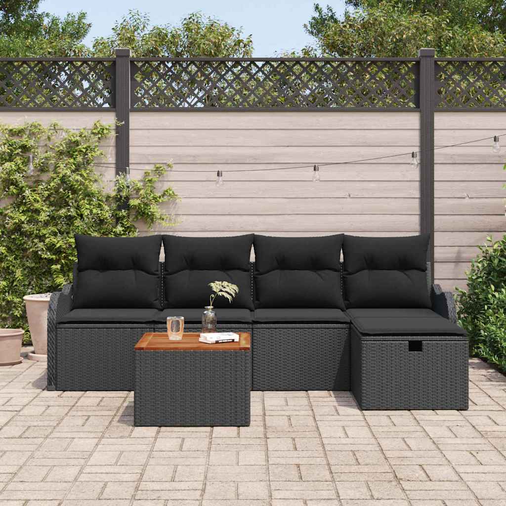 Tuinbankenset met kussen met opslag 6 pcs Zwart poly rattan