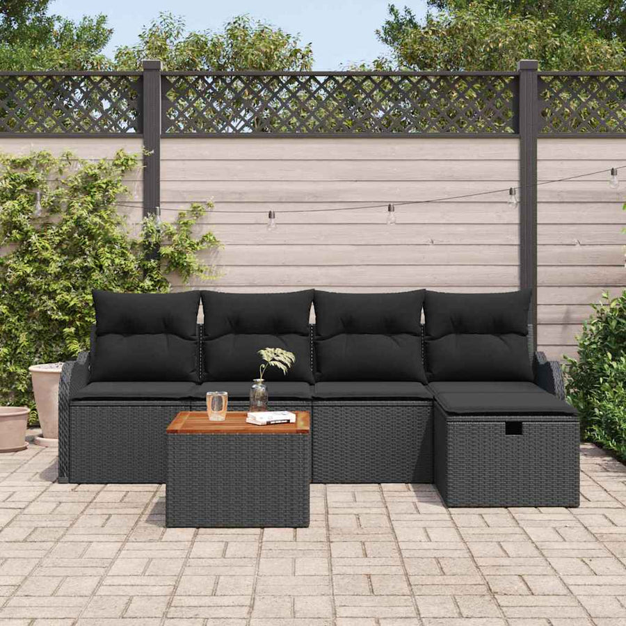 Tuinbankenset met kussen met opslag 6 pcs Zwart poly rattan