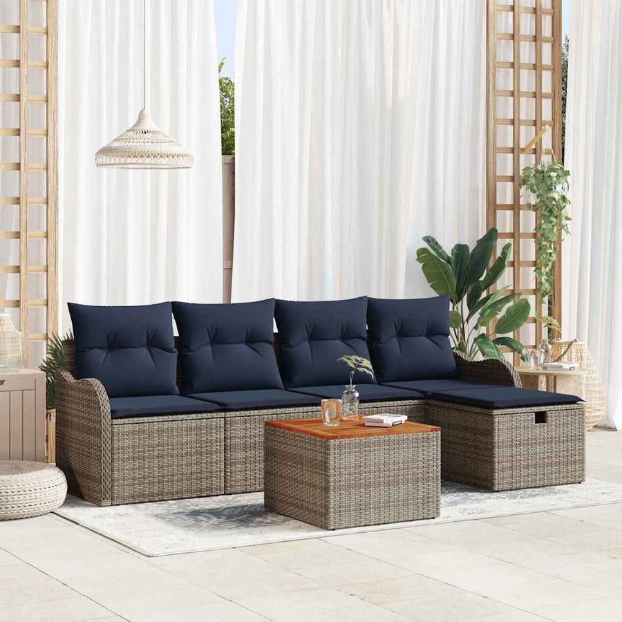 Tuinbankenset 6 st Grijs poly rattan