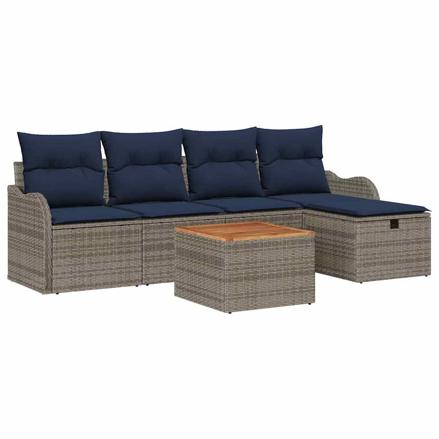 Tuinbankenset 6 st Grijs poly rattan