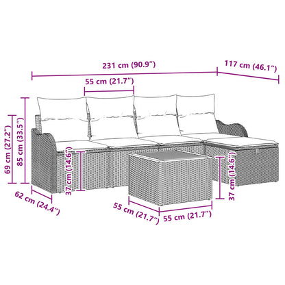 Tuinbankenset 6 st Grijs poly rattan