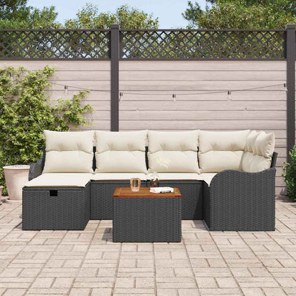 Tuinbankenset met kussen met opslag 7 pcs Zwart poly rattan