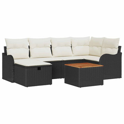 Tuinbankenset met kussen met opslag 7 pcs Zwart poly rattan